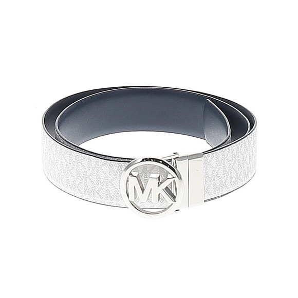 Michael Kors Logo Monogram White and Silver Leather Belt Size M EUC - Picture 1 of 1